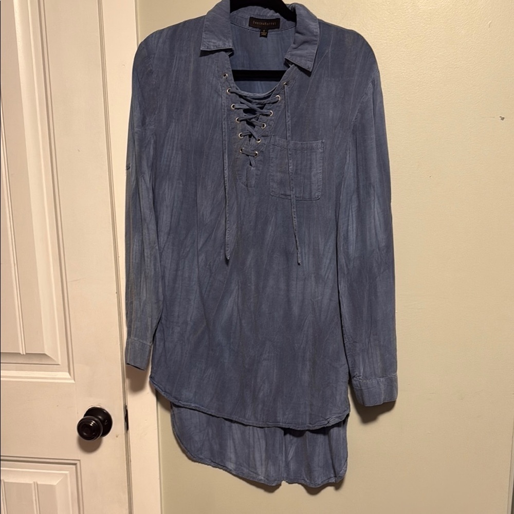 Dance & Marvel Light Blue Lace-Up Tunic top - super soft - small
